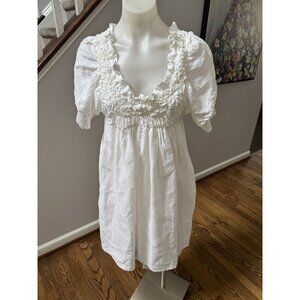 Twinset Twin-Set Simona Barbieri White Linen Ruffled Smocked Dress Size Small
